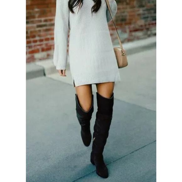 COACH Lucia Split Over The Knee High Boots Suede Tall Block Heeled, Black - Picture 15 of 15